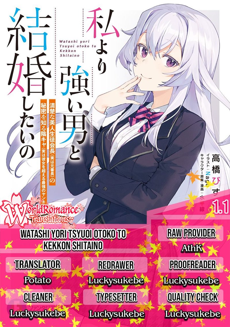 Watashi Yori Tsuyoi Otoko to Kekkon Shitaino Chapter 1.1